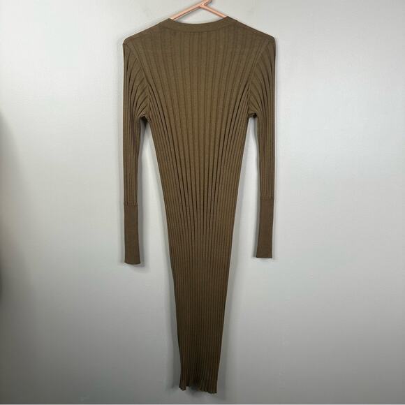 ATM Long Sweater Cardigan in Sahara Womens M Silk Cotton Ribbed Button Front - Picture 8 of 10